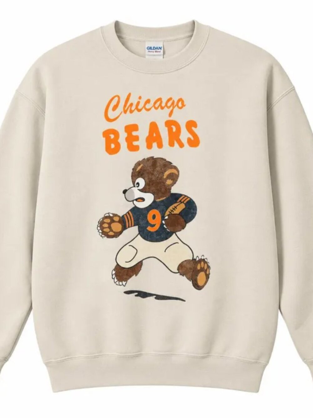 Gildan Cream Chicago Bear Graphic Crewneck Sweatshirt